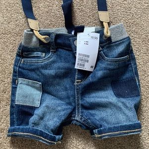 Baby jean shorts with suspenders